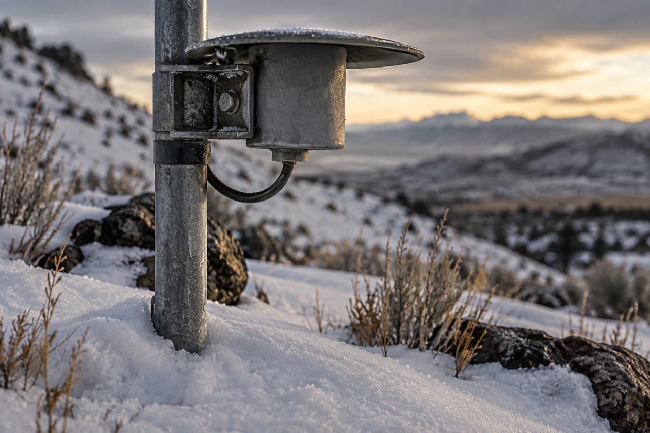 Illustrative close-up of a snow-depth monitoring sensor