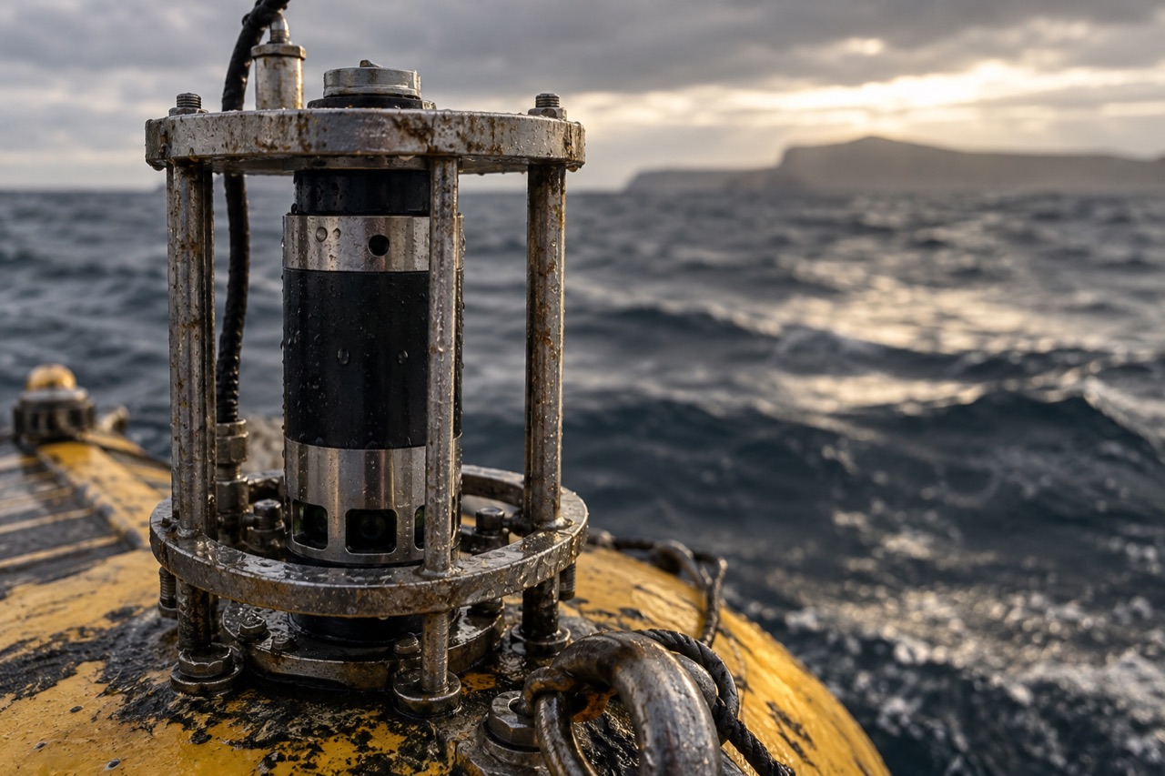 Illustrative close-up of an ocean temperature instrument
