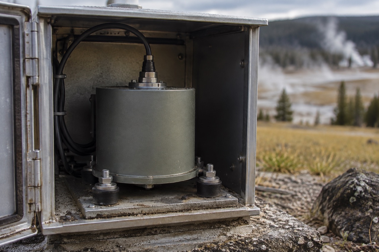 Illustrative close-up of a field seismometer